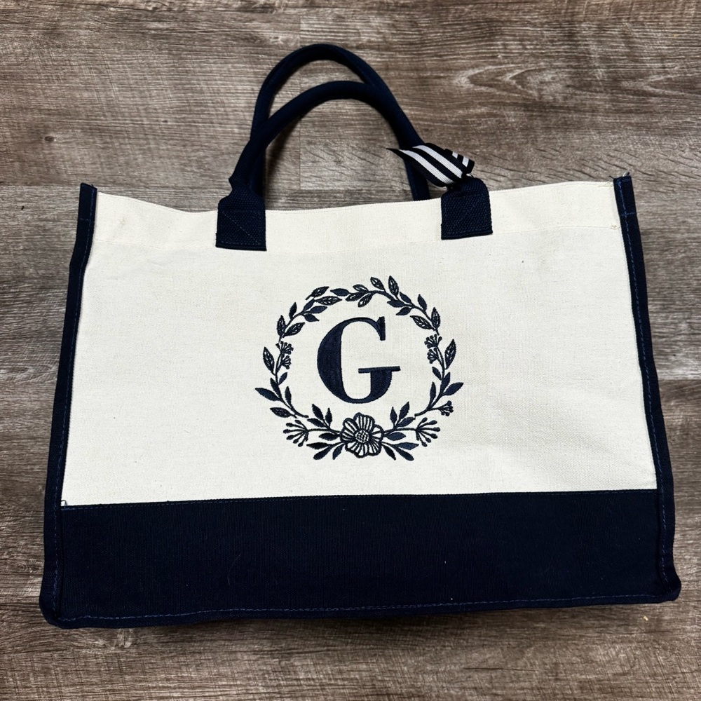 100% Cotton “G” Embroidered Monogrammed Tote Bag